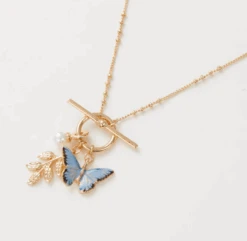 Fable England Enamel Blue Butterfly Necklace
