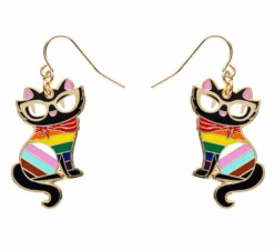 Erstwilder Pride And Joy Elissa The Rainbow Cat Enamel Drop Earrings