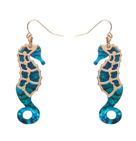 Erstwilder La Belle Epoque Seahorse Drop Earrings Blue 1 Erstwilder La Belle Epoque Seahorse Drop Earrings Blue